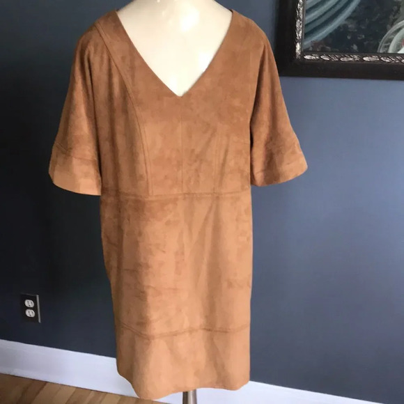 Vince Camuto caramel faux suede short sleeve midi - Picture 1 of 6